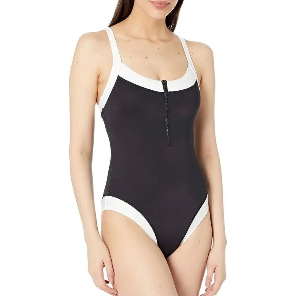 Skye Women's Standard Eleine Scoop Neck One Piece Swimsuit with Half Zip Front D